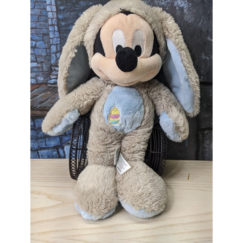 Disney Store Mickey Mouse Easter Bunny Plush Brown Light Blue 17"Stuffed Animal